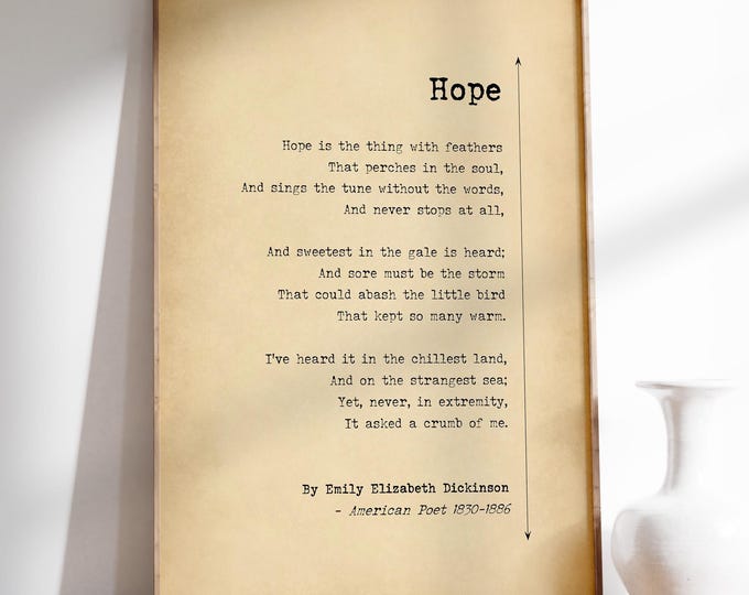 Hope Poem Print Emily Dickinson | Hope Poster Print | Library Wall Decor | Poetry Print Wall Art | PRINTED