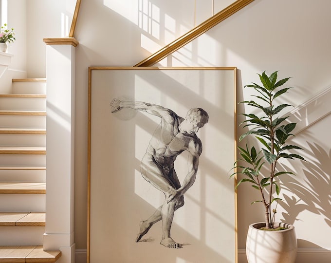 Nude Male Discus Thrower Print - Jan Veth Classical Greek Art Poster