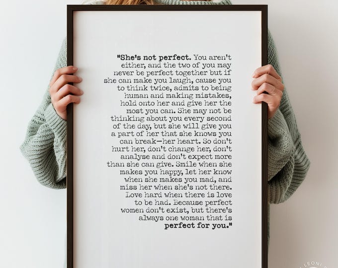 Imperfectly Perfect Quote Print She's Not Perfect Print Self Acceptance Poem Wall Art Decor Fiancee Gift Idea Love Quotes for Her PRINTED