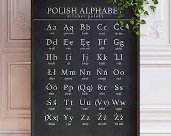 Polish Alphabet Chart Poster - Black and White Educational Wall Art, Framed or Unframed Print