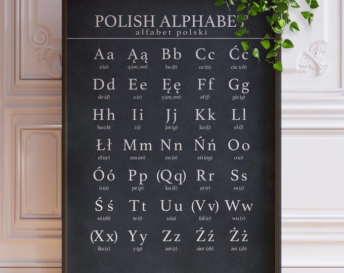 Polish Alphabet Chart Poster - Black and White Educational Wall Art, Framed or Unframed Print
