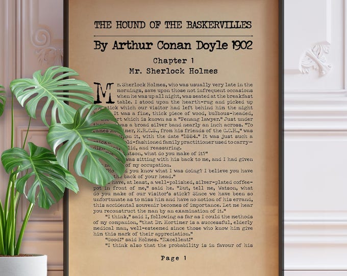 Hound of the Baskervilles Book Print - First Page Literary Art Framed or Unframed