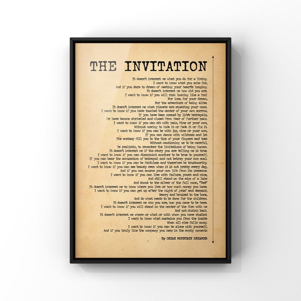 La invitación poema cartel impresión por Oriah Mountain Dreamer / poema impresión / poesía arte de la pared / IMPRESO