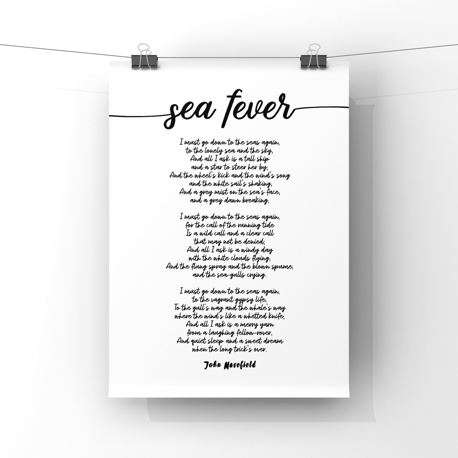 I Must Go Down to the Sea Again Sea Fever Poem Print by John - Etsy