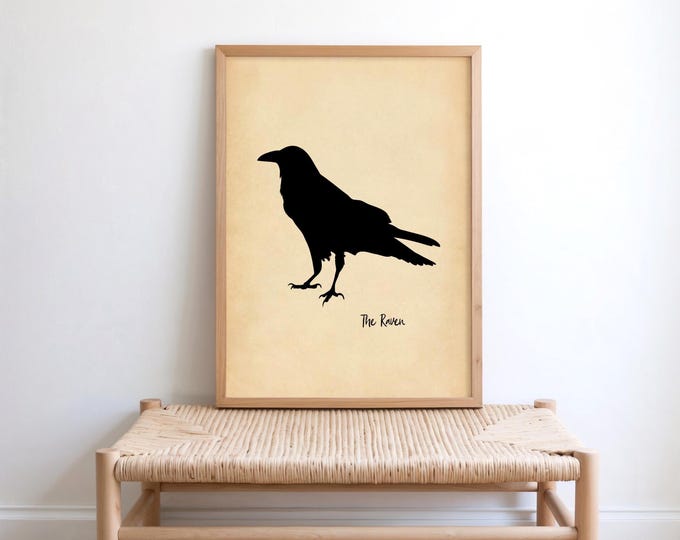 The Raven Poster - Edgar Allan Poe Raven Silhouette, Gothic Dark Academia Wall Art