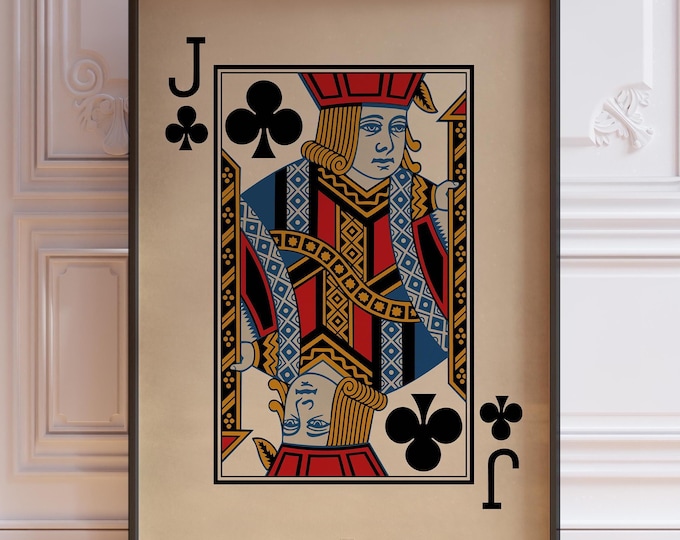 Jack Of Clubs Poster Print, Vintage Playing Cards Wall Art Print, Jack Wall Decor, Jack Clubs Art, Card Deck Print | PRINTED