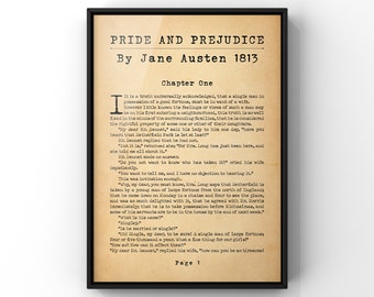 Pride and Prejudice By Jane Austen Recreated First Page Poster Print | Book Lovers Gift Idea | Antique Style Literary Gift |  PRINTED