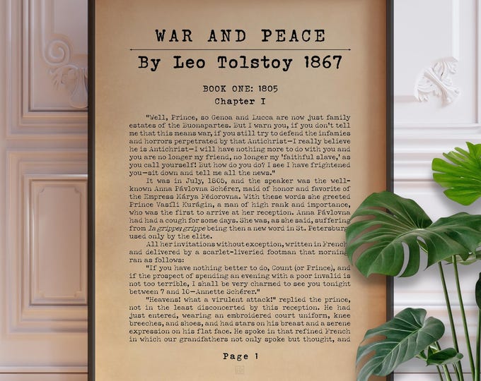War and Peace Book Page Print - Leo Tolstoy (Classic Literature Art)