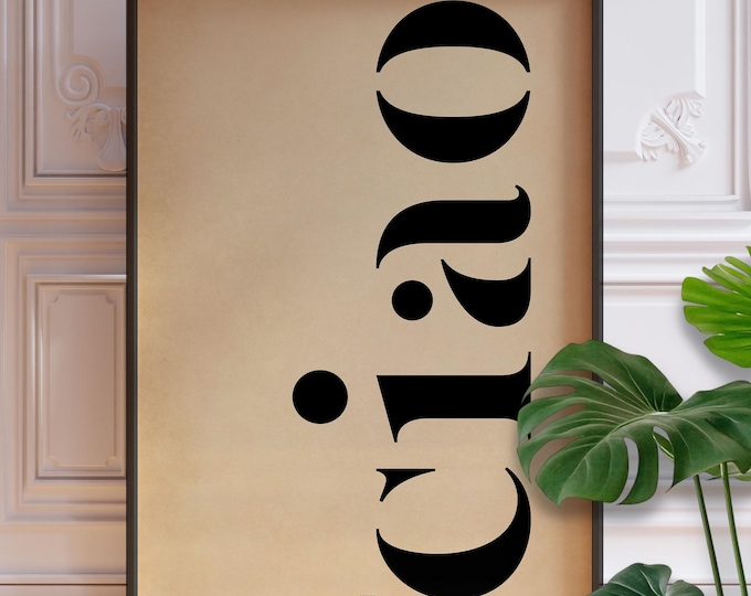 Ciao Print – Italian Typography Poster, Vintage Entryway Wall Art, Framed or Unframed Home Decor