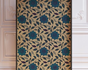 Teal Chinoiserie Floral Poster - Vintage Botanical Chateaucore Wall Art