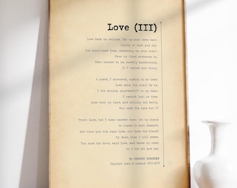 Love (III) Poem Print - George Herbert Devotional Poster, Vintage Literary Wall Art Gift
