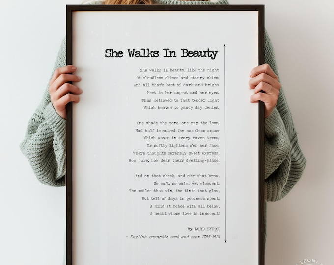 Lord Byron Poem Print - "She Walks in Beauty" Romantic Wall Art