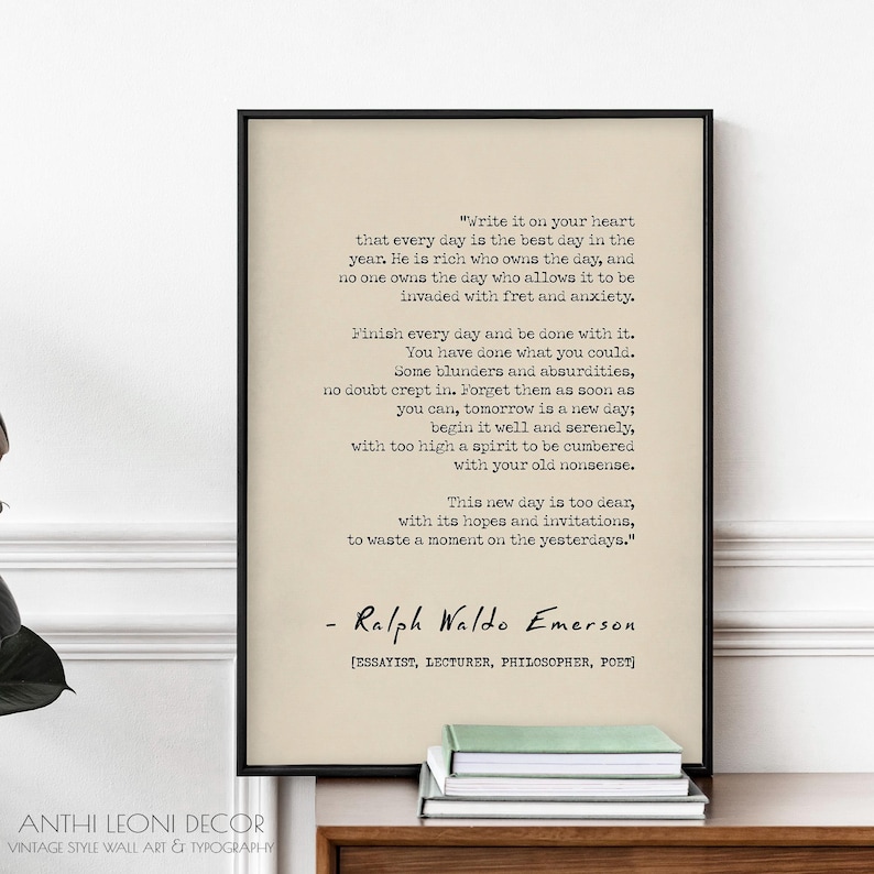 Ralph Waldo Emerson Quote Write It On Your Heart Inspirational Print Gratitude Decor Typography Word Art Poster | PRINTED Framed Options
