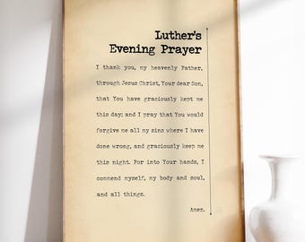 Evening Prayer Print - Christian Wall Art, Soft Vintage Typography, Printed, Framed or Unframed