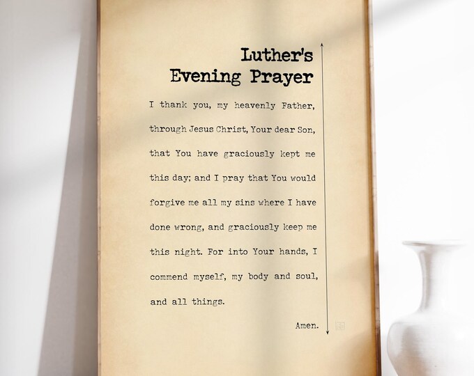 Evening Prayer Print - Christian Wall Art, Soft Vintage Typography, Printed, Framed or Unframed