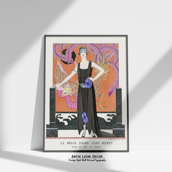 La Belle Dame Sans Merci Robe Du Soir De Worth 1921 Fashion illustration by George Barbier, Retro Advertising Print, PRINTED Poster Print