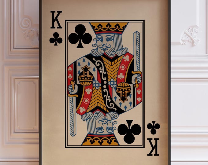 King Of Clubs Poster Print, Vintage Playing Cards Wall Art Print, Card Deck Print, King Wall Decor | PRINTED