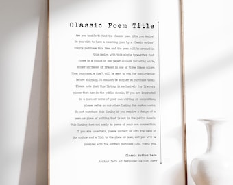 Personalised Classic Poem Title Print - Public Domain Poetry Gift, Printed, Framed or Unframed Poster