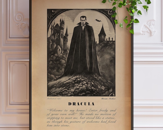Dracula Illustration Art Print - Gothic Literary Decor, Quote Poster Gift