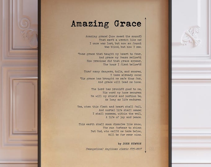 Amazing Grace Print Gift Bereavement Funeral Song Hymn Lyrics Poetry Wall Art Gifts In Loving Memory | Christian Faith Gift | PRINTED