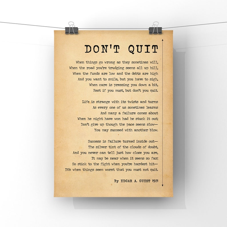 Don't Quit Poem by Edgar A Guest and John Greenleaf - Etsy India