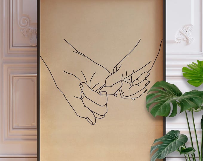 Pinky Promise Line Art Print - Minimalist Couple Drawing, Framed or Unframed