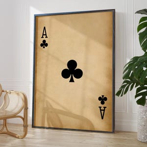 Póster de arte de pared con diseño de as de tréboles antiguos, decoración de sala de juegos, naipes rústicos, impresiones de cartas de póker negras / OPCIONES DE MARCO IMPRESO