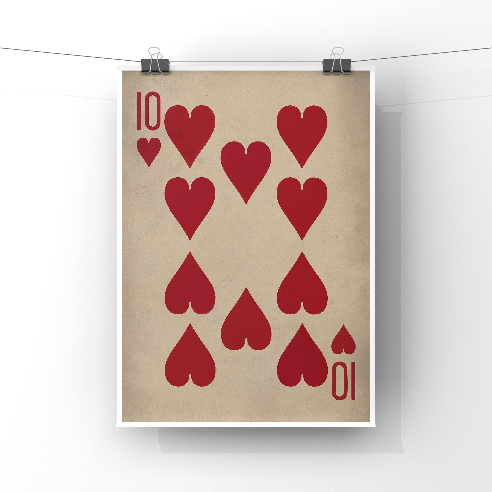 Ten of Hearts Poster Print Vintage Playing Cards Wall Art - Etsy
