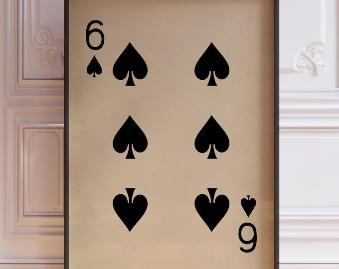 Six Of Spades Poster Print, Vintage Playing Cards Wall Art Print, Black Card Deck Print, Six Card Wall Decor | PRINTED