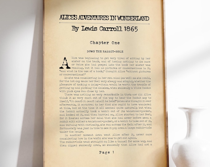 Alice's Adventures In Wonderland Book Page Print (Classic Children's Literature)