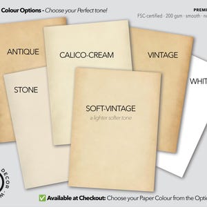 The image is a collage of various shades of paper colors, including antique, calico-cream, vintage, white, stone, and soft-vintage.