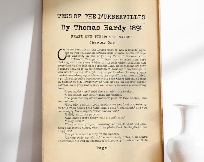 Tess of the D'Urbervilles Print - Thomas Hardy First Page Literary Wall Art