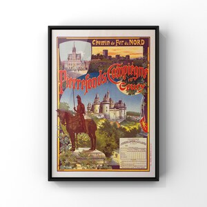 Impresión de cartel publicitario francés para Pierrefonds Compiegne Coucy de G Fraipont 1900, arte de pared vintage francés Maitre De L'Affiche / IMPRESO