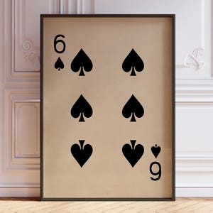 Six Of Spades posterprint, vintage speelkaarten kunstprint, zwarte kaartspel print, six card wanddecoratie | GEDRUKT