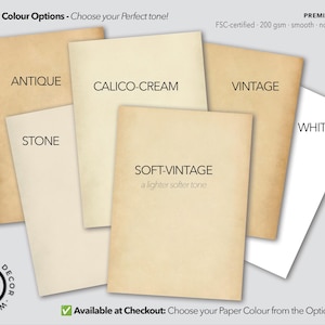 The image is a collage of various shades of paper colors, including antique, calico-cream, vintage, white, stone, and soft-vintage.