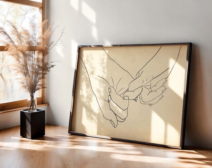Pinky Promise Line Art Print - Minimalist Couples Wall Decor