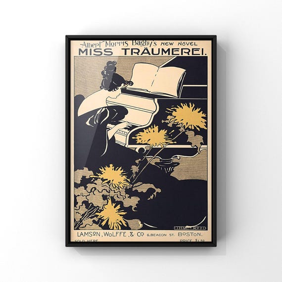 Ethel Reed 'Miss Traumerei' Art Nouveau Poster, Woman Playing Piano Wall Art