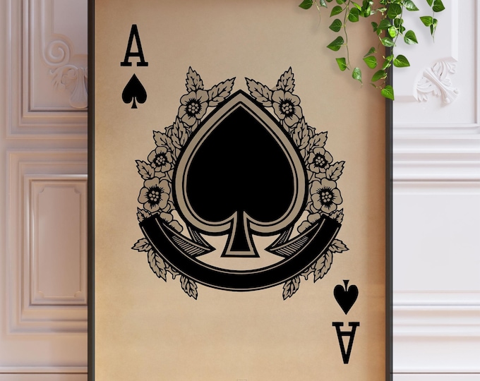 Ace of Spades Print Poster Ace Card Print Antique Playing Cards Wall Art Vintage Poker Card Print Wall Decor | PRINTED Framed Options