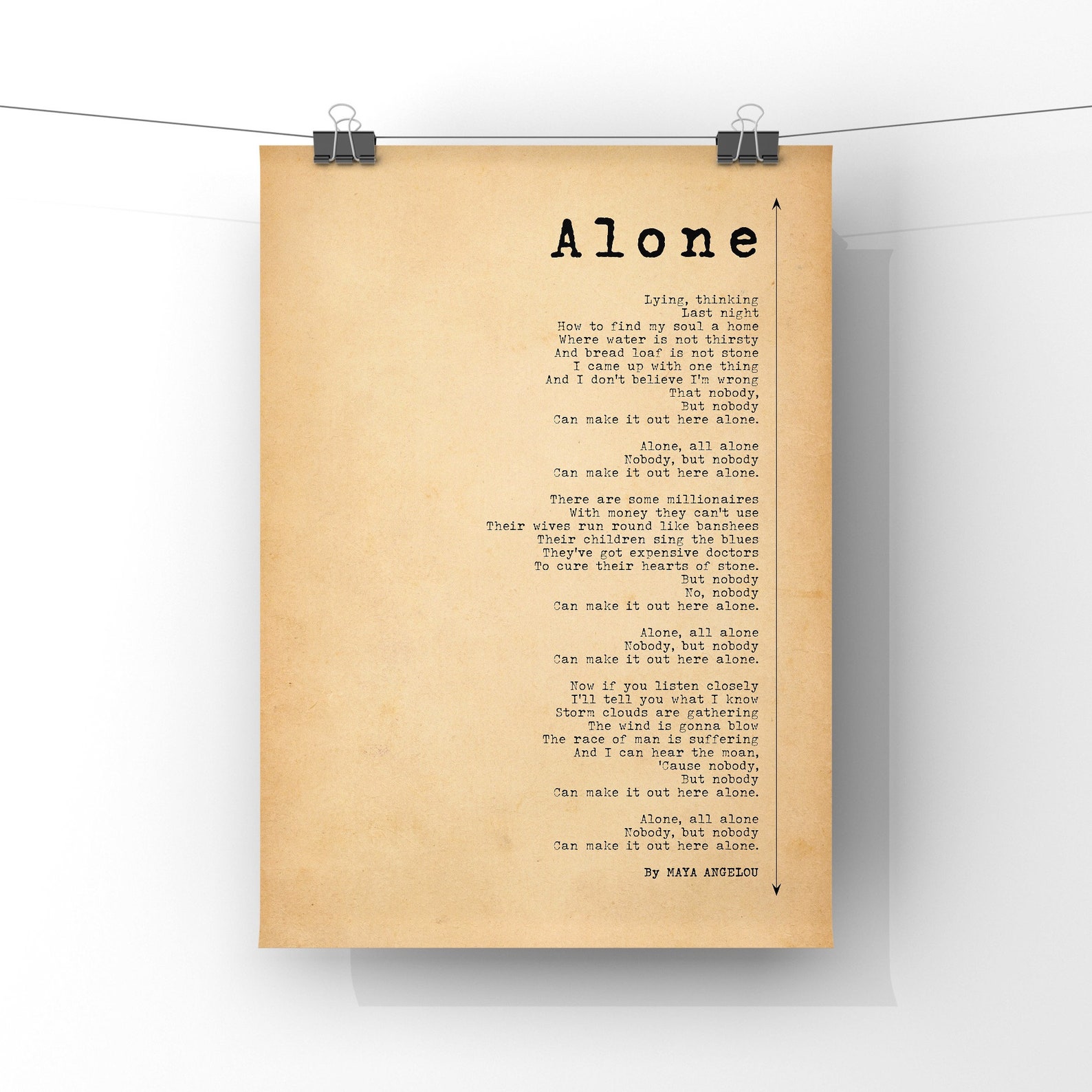 Alone Poem by Maya Angelou Poster Print Poetry About Being - Etsy