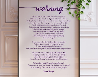 Warning When I Am An Old Woman I Shall Wear Purple Poem Wall Art Calligraphy Font - Red Hat Poem Print, Milestone Birthday Gift
