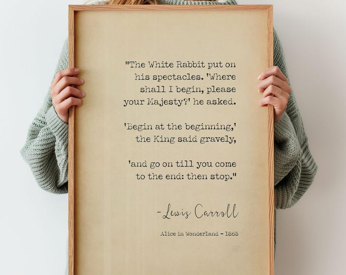 Alice in Wonderland Quote Print, White Rabbit Spectacles Quote, Lewis Carroll Poster, Literary Wall Art, Reading Nook Decor, Book Lover Gift