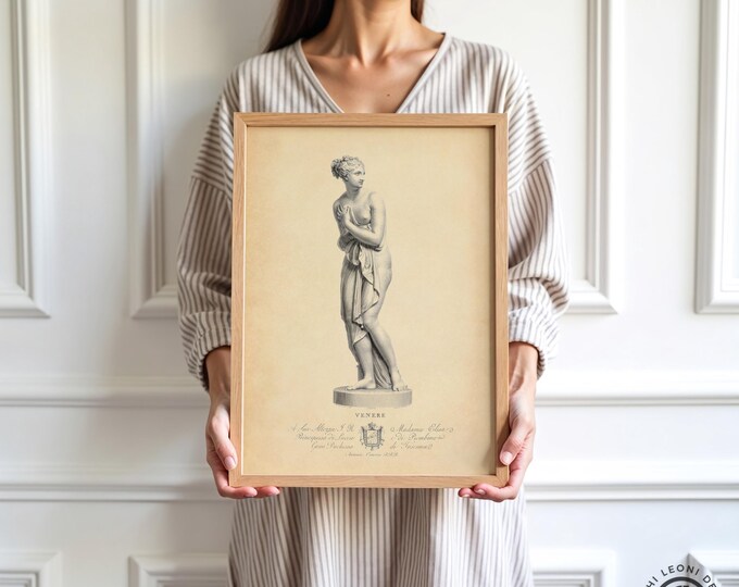 Venus Statue Print - Neoclassical Sculpture, Classical Poster Engraving, Antique Style Wall Art