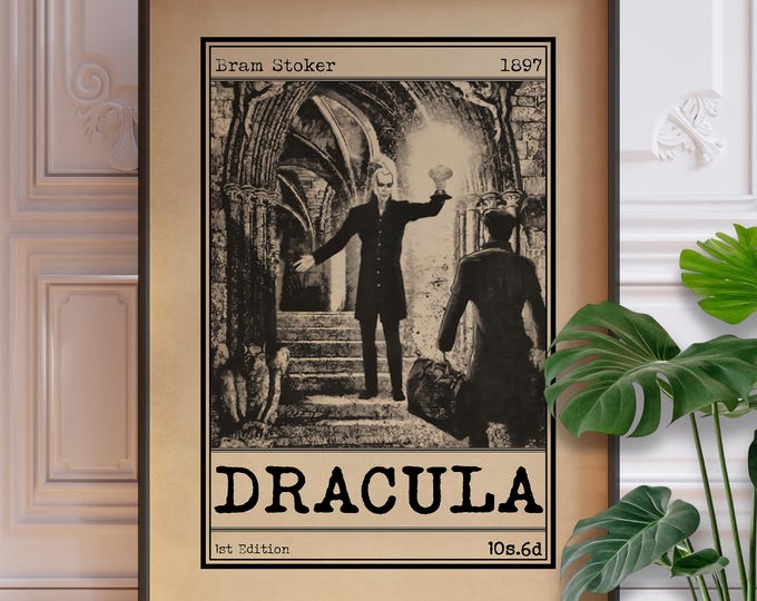 Featured listing image: Dracula Book Cover Art Illustration Poster | Classic Antique Gothic Novel Book Advert Print | Literary Wall Art | Book Lover Gift | PRINTED