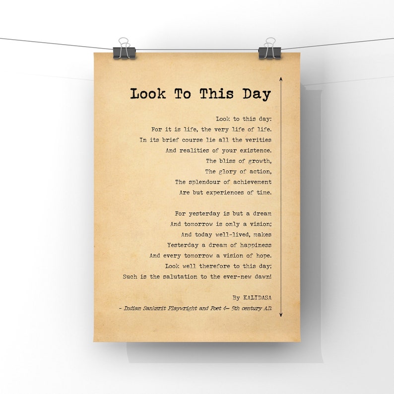 Look to This Day by Kalidasa Poem Print Sun Salutation Poetry - Etsy Canada