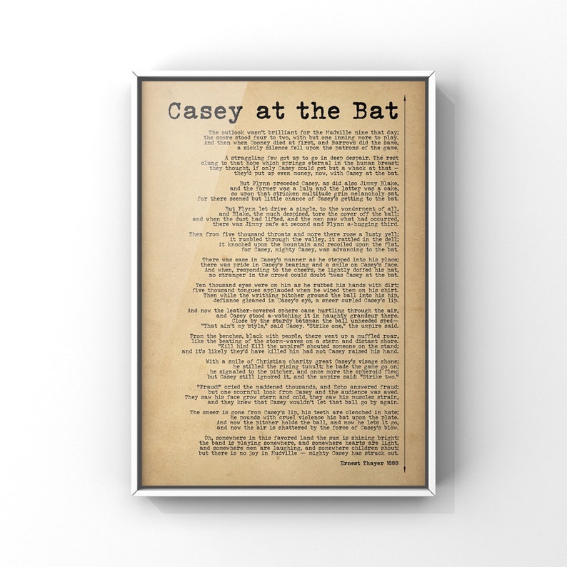Casey At The Bat Poem by Ernest Thayer 1888 Poster Popular | Etsy