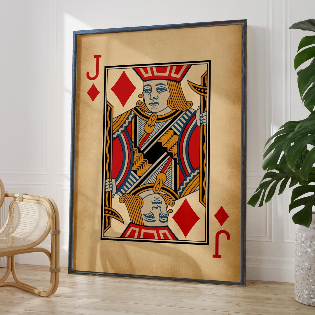 Antique Jack of Diamonds Wall Art Rustic Playing Cards Poster Print Red ...