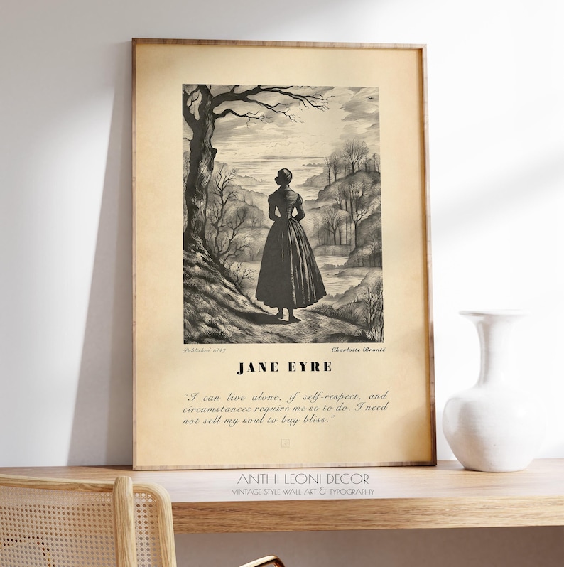Jane Eyre Book Illustration Print - Charlotte Bronte Wall Art Poster, Reading Corner Decor, Framed or Unframed Literary Gift image 2