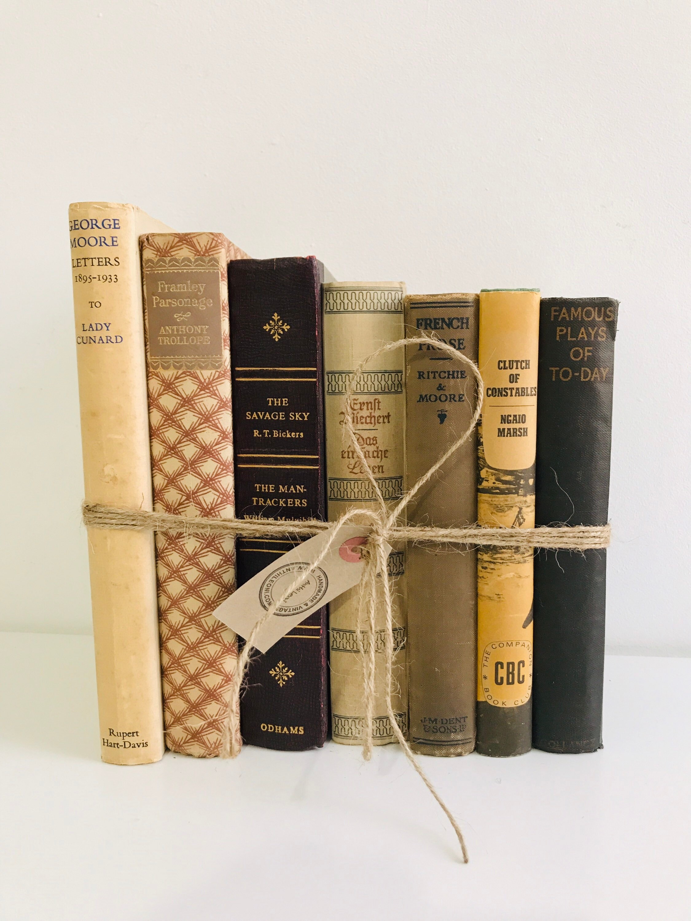Decorative Books in Cream Tan Brown Blue Vintage Book