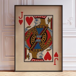 Impresión de póster de Jack of Hearts, impresión de arte de pared con naipes antiguos, impresión de baraja de cartas rojas, decoración de pared con Jack / IMPRESO