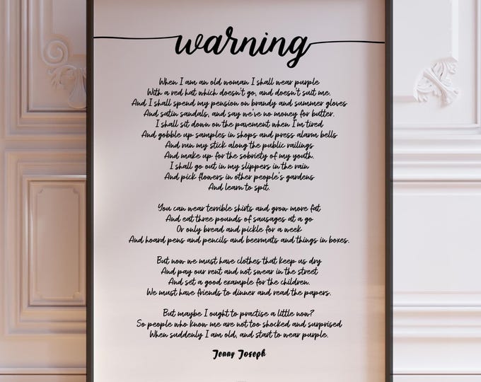 Warning Poem Print in Script Font by Jenny Joseph When I Grow Old I Shall Wear Purple, Red Hat Society Poetry Poster Gift